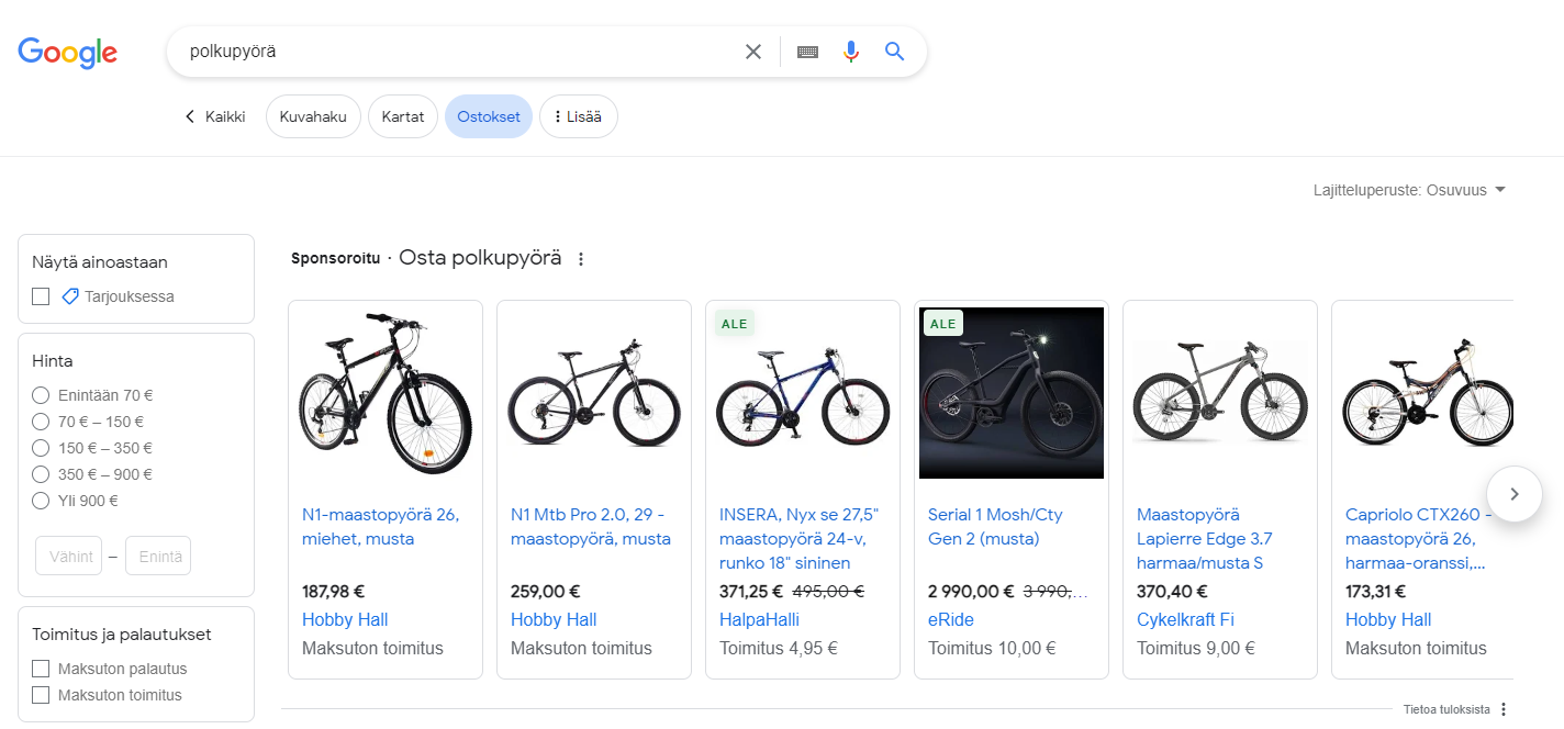google-shopping-mainonta-esimerkki