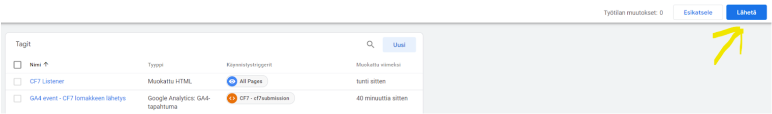 Google Tag Manager live-versio