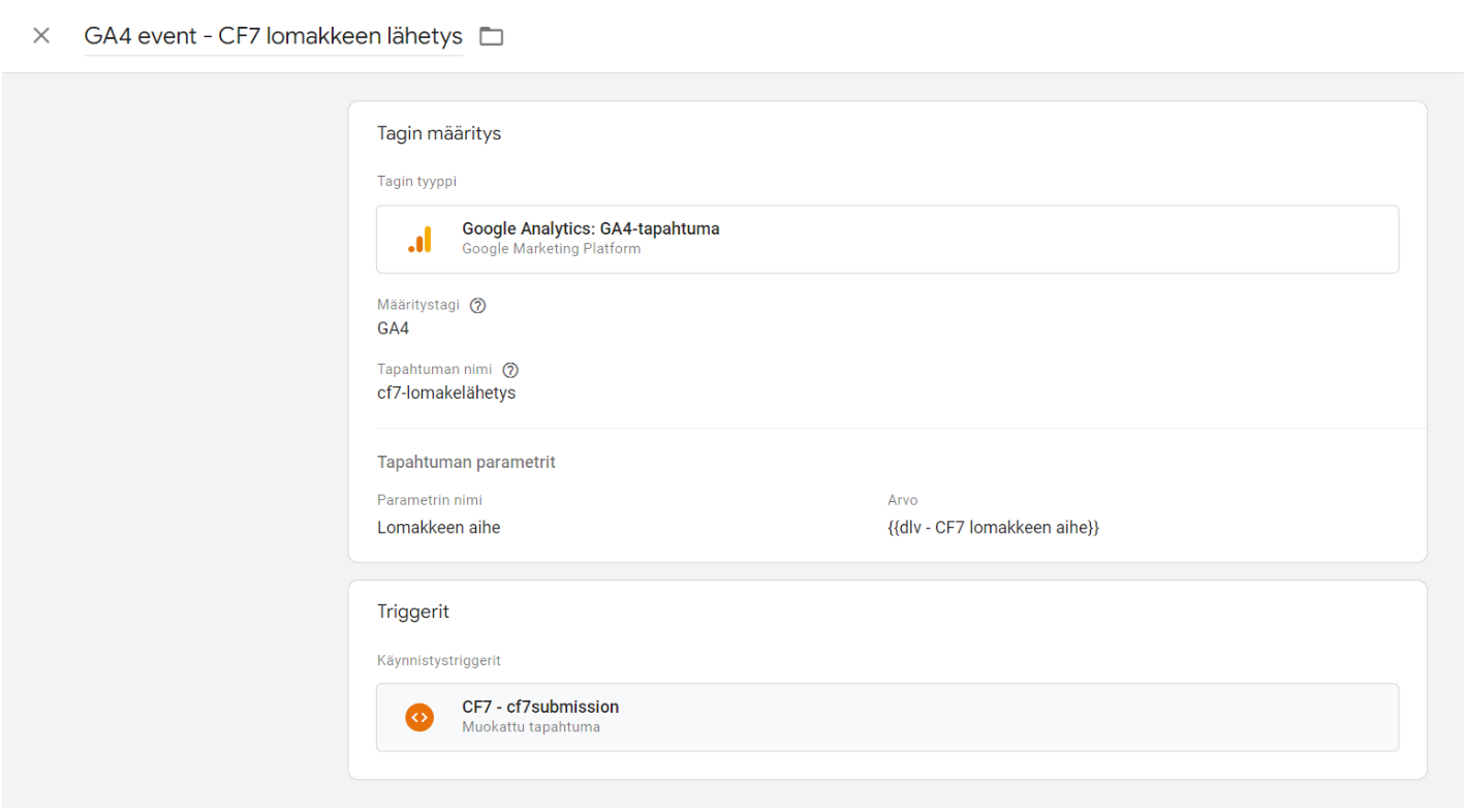 Google Tag Manager -lomakeseurantatagi