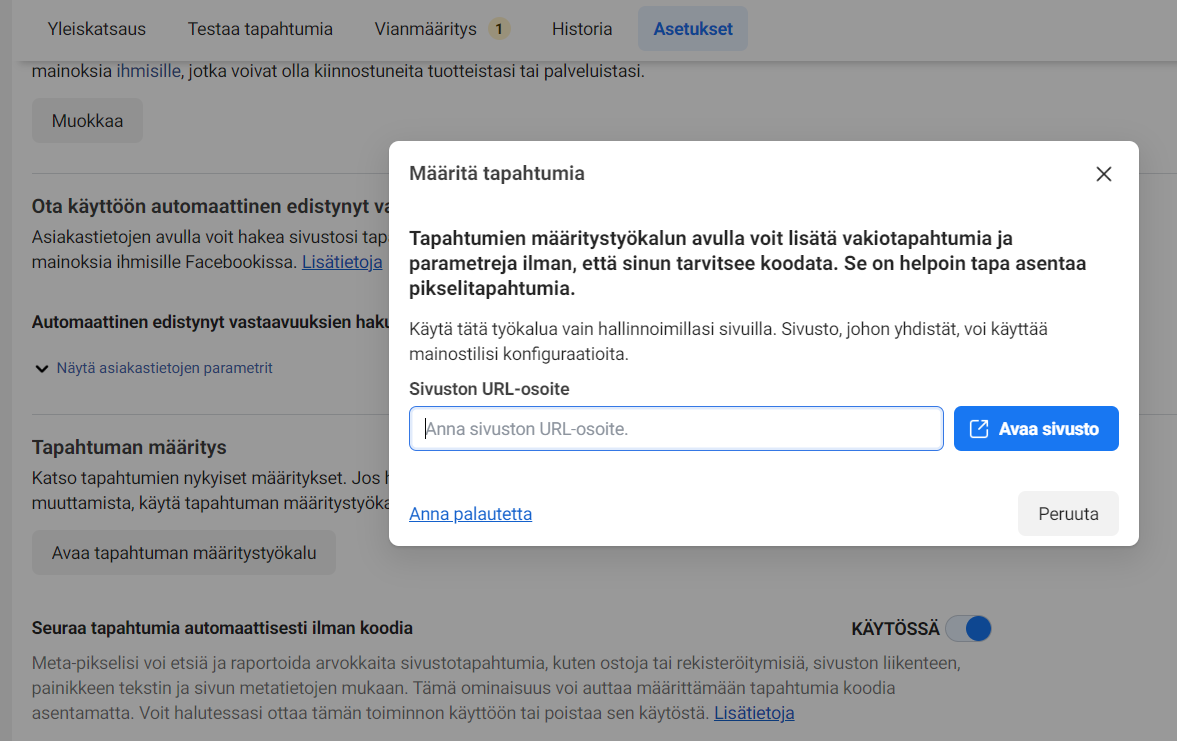 Avaa Facebook tapahtumatyökalu