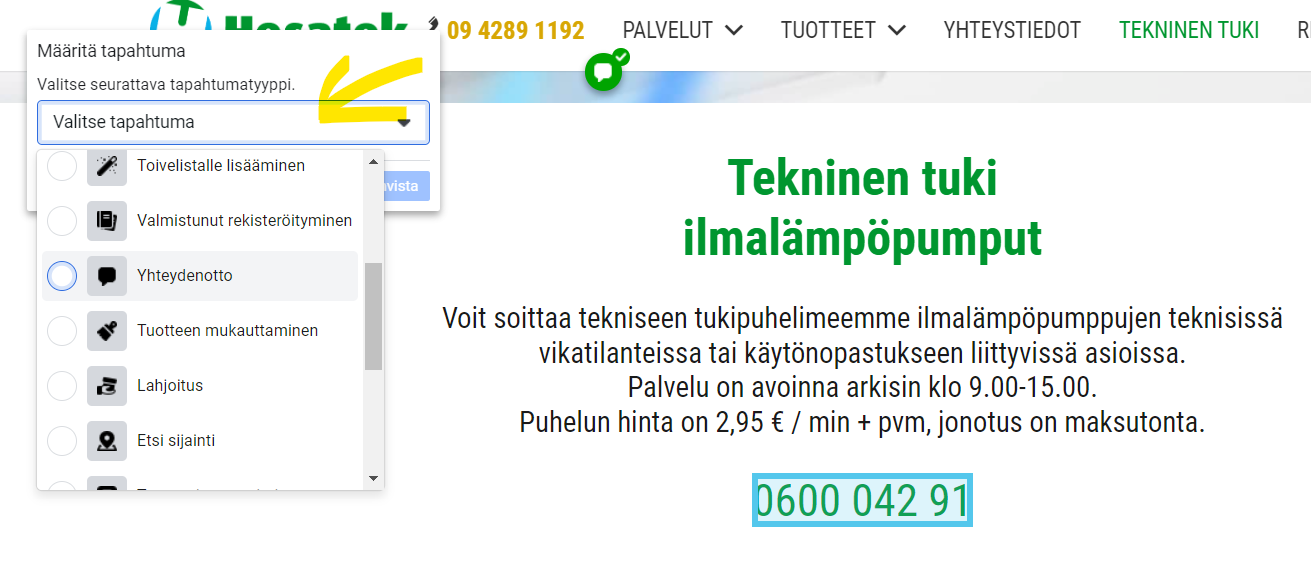 Määritä seurattava tapahtuma Facebookin tapahtumatyökalulla
