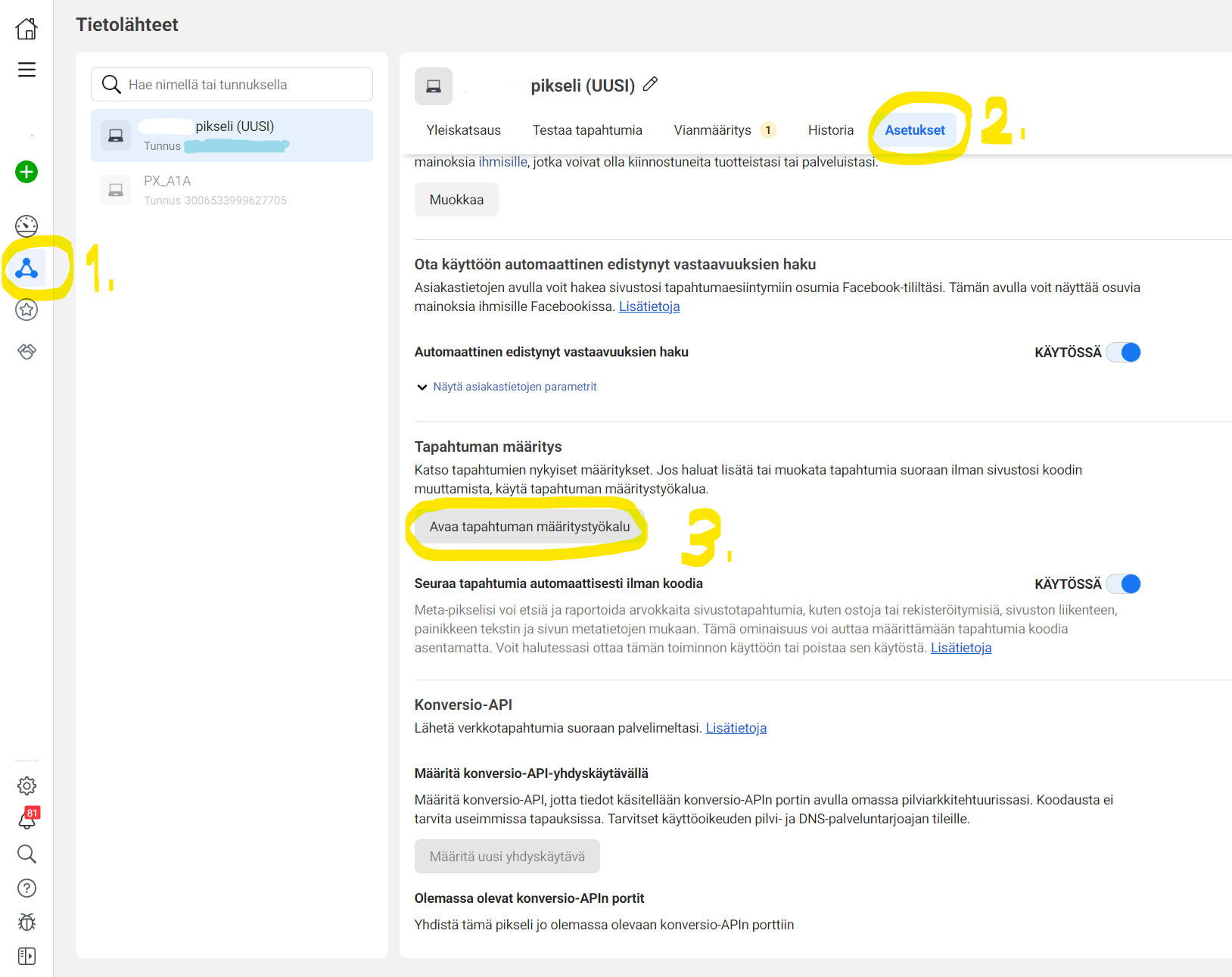 Meta pikseli tapahtumatyökalu