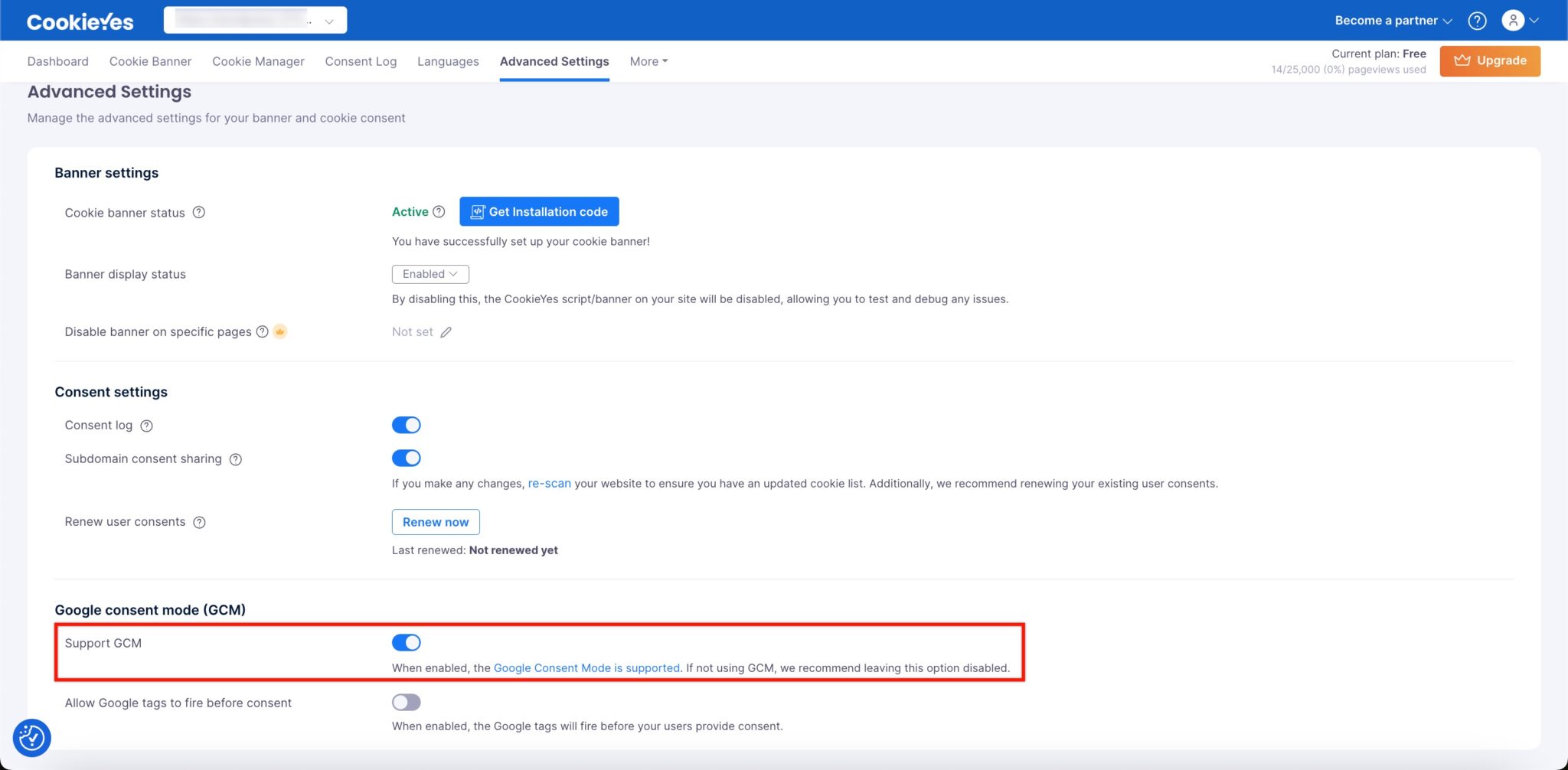 Google Consent Mode aktivointi