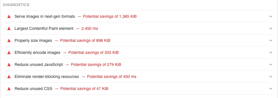 Google Page Speed Insights mittarit