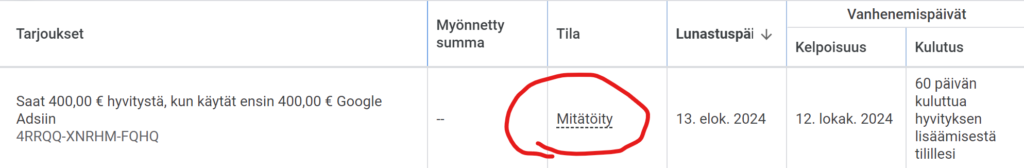 Google Ads hyvityskuponki